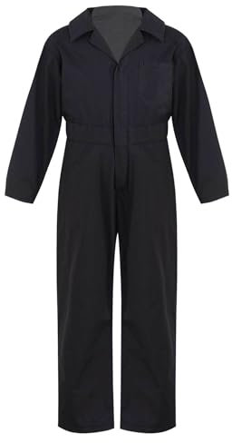 TTAO Kinder Arbeitsoverall Einteilige Blaumann Schutzanzug Jumpsuit Atmungsaktiv Frühling Herbst Junior Rallyekombi Freizeitanzug Größe 110-176 Schwarz 158-164