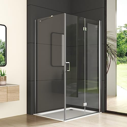 Duschkabine Eckeinstieg 120x90cm Falttür mit Seitenwand, Glas Faltbar Eckeinstieg Duschabtrennung Eckdusche aus 6mm ESG Sicherheitsglas mit Nano beschichtung, 90x120cm Eck-Duschkabine