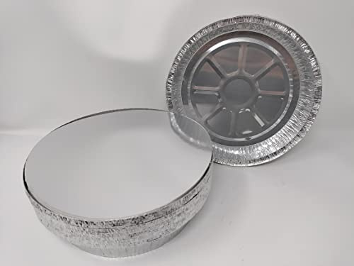 Foglish Home & Garden 20 x 23cm 9 Aluminium Foil Round Pie Flan Quiche Dish Tray Container with Lids BBQ 23x23x4cm Airfryer Oven