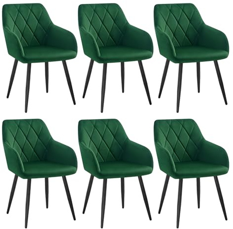 WOLTU Esszimmerstühle 6er Set, Küchenstühle gepolstert mit Armlehnen | mit Rückenlehne Metallbeinen, Samtbezug, für Esszimmer Wohnzimmer Küche, Dunkelgrün