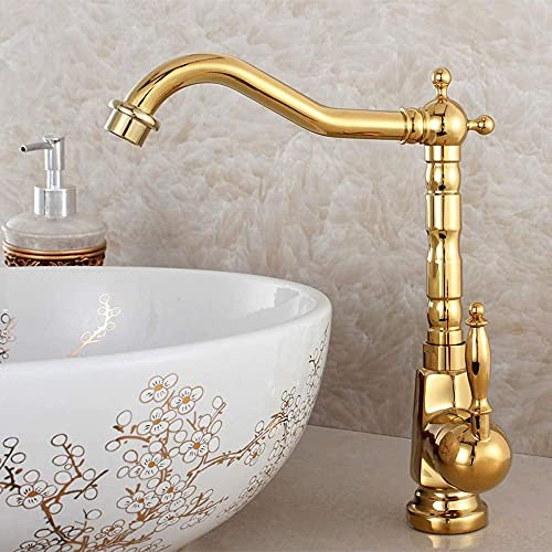 Badarmatur Europäischen Stil Reines Kupfer Vergoldete Wasserhähne Drehbare Küchenarmatur Über Thekenbecken Golden Kaltwärme Wasserhahn Waschbecken Wasserhahn/B good