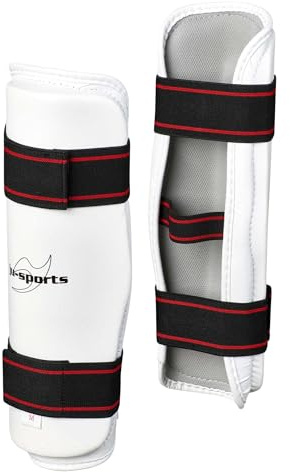 Ju-Sports Schienbeinschoner für Kickboxen und anderen Kampfsport, weiß - Hervorragende Polsterung & Atmungsaktivität, Dehn- & waschbarer Spannschoner & Schienbeinschutz