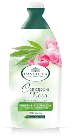 L'Angelica Officinalis Bagnoschiuma con Estratto di Canapa e Rosa, Bagnodoccia Idratante e Antiossidante, Docciaschiuma Senza Parabeni o Siliconi, 1 confezione da 500 ml