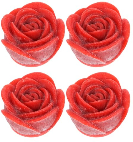 IMIKEYA 4 Stück LED Teelichter Kerzen Blumenform - Rot LED Teelichter Rose Flammenlose Kerzen Teelicht für Hochzeit Verlobung Deko Tischdekoration