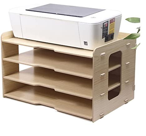Drucker-Desktop-Ständer, Druckerständer, verdickter Aktenhalter, Holz-Desktop, mehrschichtig, 4 Gitter, Büro-Bücherregal, A3-Papier-Aufbewahrungsbox, Informationsbox, A4-Druckerregal