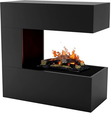 KAMINLICHT Wasserdampf Kamin Room Divider (Standkamin) - Elektrokamin mit realistischen LED 3D-Flammen, Knistereffekt & Fernbedienung, 80x80x37 cm - Opti-Myst 400 Elektro Kamin mit Holz-Deko, Schwarz