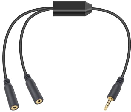Duttek 2.5mm Audio Y Splitter Cable 30cm, 4 Pole 2.5mm Male to Dual Female Aux Audio Jack Splitter Micphone Extension Cable with Gold Plate for Camera, Headphone