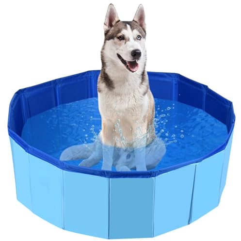 DUOJIN Dog Paddling Pool, Pool Dog Pool, Foldable Dog Pet Bathing Tub, Large PVC Pet Swimming Pool, Paddling Pool for Pets, Dog Swimming Pool, Non-Slip Dogs Bathing Pool Bathtub in Garden (60x20cm)