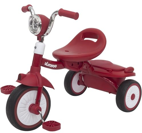 UBRAVOO Baby Dreirad, Klappbares Kleinkind-Dreirad mit Pedalen, Coole Lichter, Robuste Räder und Bequemer Sitz, Baby Erstes Lauflern,1-5 Jahren im Alter Mädchen und Jungen (Rot)