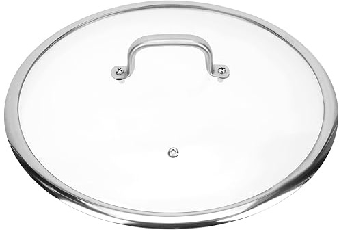 HOLIDYOYO 13 Inch Stainless Steel Pot Lid with Tempered Glass Cover Heat-Resistant Handle for Cooking Visibility and Non-Slip Grip Suitable for Frying Pan and Induction Cookware
