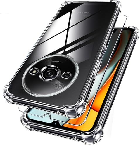 LYJERRY Funda Xiaomi Redmi A3 Funda con Cristal Templado para Xiaomi Redmi A3 Protectora Capa Antigolpes Fundas Carcasa Silicona Funda de Móvil Cristal antirotura Clear