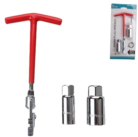 Eruceky 3 Teiliges Zündkerzen Steckschlüssel Set, Zündkerzenschlüssel Set, 16mm/21mm, für Auto und Motorrad Entferner(Rot)