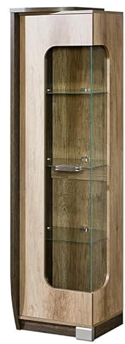 MINIO go for it - Vitrine 50 cm Romeo Links, Glasvitrine mit 1 Tür, Vitrine Glas mit 3 Einlegeböden, Glasvitrine Stehend, Glas Vitrine, Vitrinenschrank Wohnzimmer, Möbel Set -Arusha/Canyon Eiche