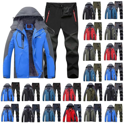 Herren-Skianzüge: Skijacke und Hose, winddicht, wasserdicht, mit Fleece gefüttert, Kapuzen-Skianzug, Set für Freizeit, Sport, Wandern, Outdoor-Skianzug, Outdoor, Winter, Schnee, Snowboardjacke,