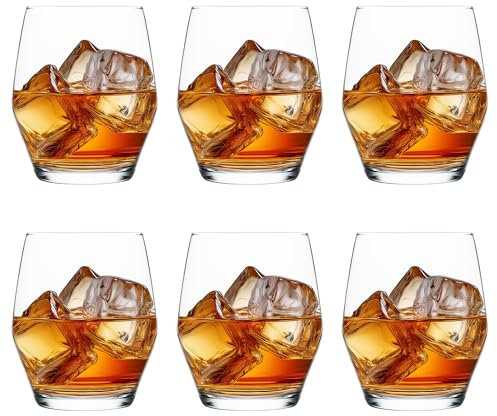 Homiu Water Gin Whiskey Tumbler Drinking Glasses | Set of 6 | 370 ML | Napoli Collection | Glasses Gift Set Tumblers Cocktail Set | Whiskey Glasses | Home & Bar | Glass Cups Glassware
