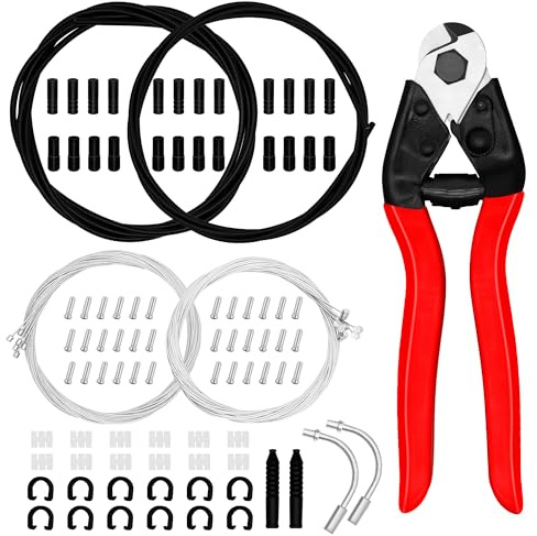 103pcs Universal Bike Brake Cable, Brake and Shift Cable Housing with Stainless Steel Line Cutter, Include End Caps, O-Rings, C Buckle, V-Brake Cable Guide