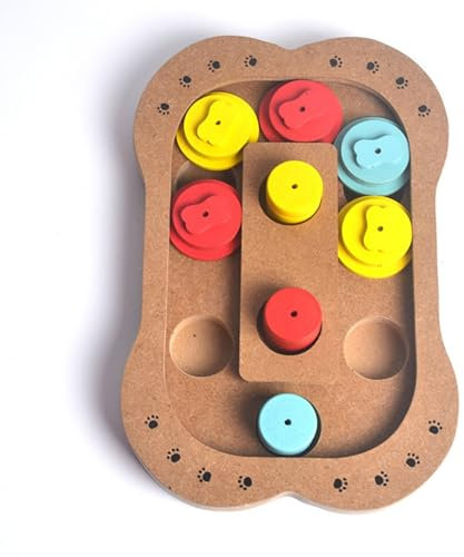 Interactive Dog Puzzle Toy Games for Dogs Enrichment Brain Training Dog Food Dispenser Wooden Educational Mental Stimulation Dog Treat Dispensing Puzzle Toy with Sliding Pieces and Hide (Bone type)