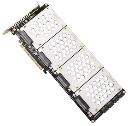 YIGZYCN Lector de disco sólido NVMe SFF8639 de 4 puertos PCIe X16 tarjeta de expansión interna con indicadores LED para estabilidad de transferencia de datos