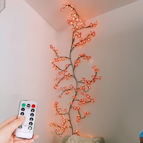 GIVOKE 8 Modes LED Tree Branch Cherry Blossom Tree Light with Remote Control, DIY Willow Vine Lights USB Flexible Flower String Fairy Lights Bedroom Christmas Wall Decorations (72 Lights - 1.6m)