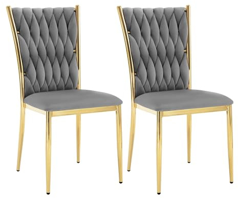 WOLTU Set med 2 Matsalstolar, Sammetsköksstolar, Genomskinliga Moderna Stolar, Designstolar, Möbler, Metallben Högt Ryggstöd, 150 kg Lastkapacitet, Mörkgrå EZS71dgr-2