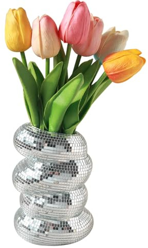 TUCAI 1pc Disco Flower Pot Unique Simple Art Plastic Vase Pen Holder Multifunctional Makeup Brush Storage Cylinder Home Decoration Ornament