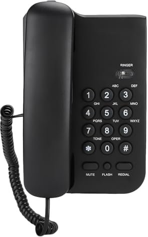 Landline Phone English Telephone for Hotel Home Office, ABS Corded Landline Wall/Table Mount Telephone Landline, No Battery Required (UK Telephone Line with Random Color) (Black)