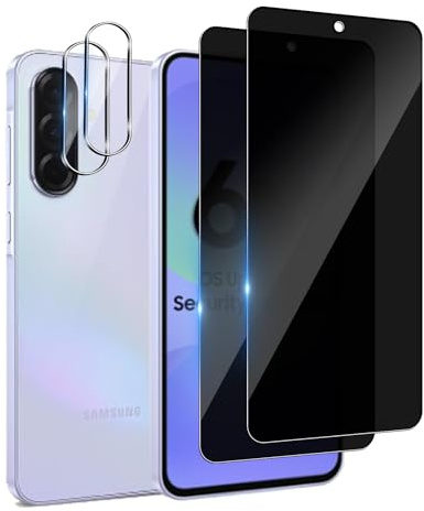 Bihizei Protector de Pantalla Privacidad para Samsung Galaxy A36/A56 5G | 2 Piezas Antiespias Cristal Templado + 2 Piezas Protector de Lente de Cámara, [9H Dureza], [Anti-Arañazo], [Anti Espía]