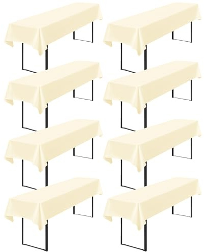 8 Stück Tischdecke Bierzeltgarnitur 100 x 250cm Biertisch Tischdecke wasserdichte Polyester Bierbank Tischdecken für 50 und 70cm Biertische, Rechteckige Tischdecken für Hochzeitsfeiern(Beige)