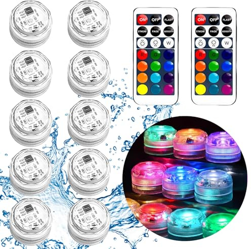 10 Stück Mini Unterwasser Licht mit Fernbedienung, RGB Mehrfarbige Mini tauchbare LED Lichter mit 13 Farben, Wasserdicht IP68 Tauchbare LED-Lichter für Aquarien, Whirlpool, Party, Hochzeitsdekoration