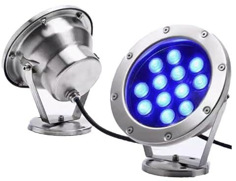 JOUFNING Luce LED per Fontana Sommergibile - Lampada Subacquea per Piscina da Esterno 12V, Faretto per Laghetto Impermeabile IP68, Illuminazione RGB Regolabile A 180°(White,9W)