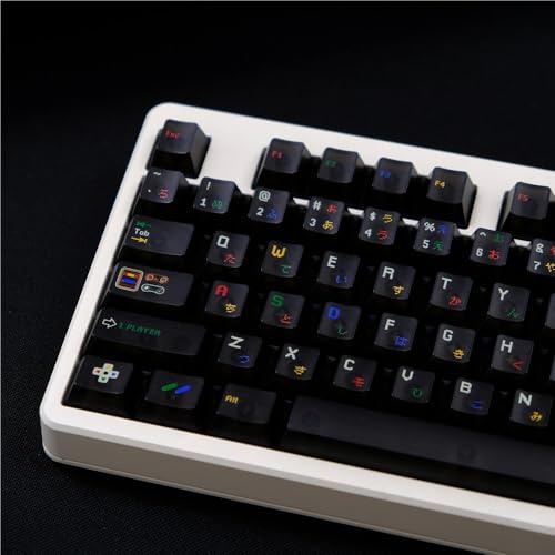 ExotiCore Retro Game SFC Theme Keycaps, Mattierte Transparente ABS-Tastenkappen Mit Kirschprofil für Mechanische Tastaturen(Black)