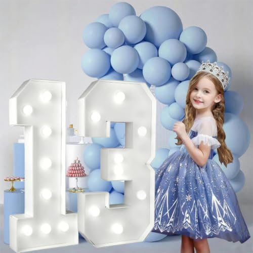 3FT/36 Inch Marquee Light up Numbers with White Lights,White Marquee Number 0-9 for Birthday Party Large Mosaic Frame Letter Cardboard Pre-Cut Foam Board Sign Diy Decorations Anniversary(13)