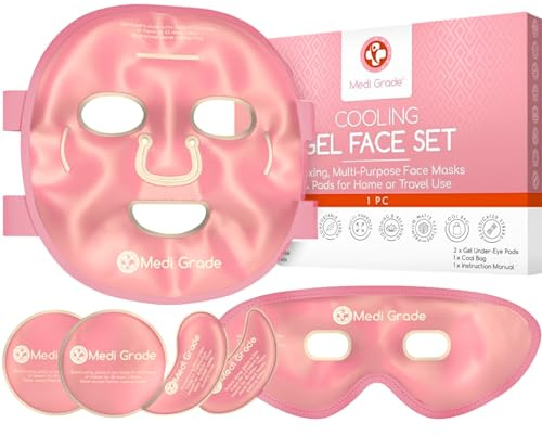 Antifaz de Gel Frío y Mascara para Ojos, Rosa – Tecnología de Gel Facial de Medi Grade – Set para Cuidado Facial de Mujer y Hombre, Mascara de Frio para Cara Ojos y Anti Ojeras