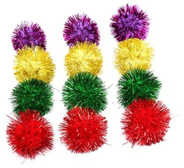 Supvox 30stücke Bunte Mini-glitzerkugeln Katzenspielzeug mit Lametta-Pompons Katzenbälle Glitzerkugeln Katzenzubehör Gemischte Farben Zufällige Farbe