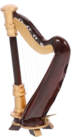 BESPORTBLE Mini Arpa in Legno con Custodia in Legno Strumento Musicale in Miniatura per Decorazione da Tavolo Ornamentale e Resistenti per Casa delle Bambole e Paesaggi in Miniatura