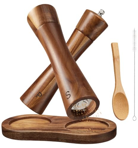 Kryndle Salt and Pepper Grinder Set, 2 Pack Adjustable Ceramic Grinders | Wooden Salt and Pepper Mills with Adjustable Coarseness, Ideal for Kitchen Cooking, Outdoor Picnics and Camping