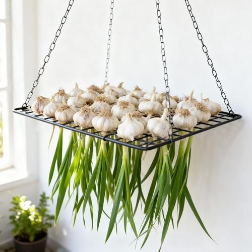 Yohsnor Garlic and Herb Drying Rack - Hanging Mesh Dryer for Garlic, Onion, Herbs, and Plants - Space-Saving Design (145x28 inches) - Perfect for Kitchen and Garden Use - Easy to Clean and Store