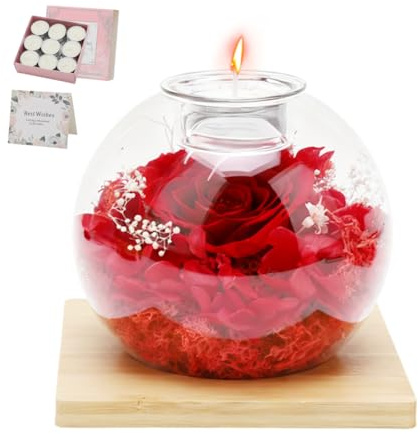 Umllpet Rosa Eterna sotto Campana di Vetro con 18 Candele Profumate, Kit di Aromaterapia, Regalo Romantico per Donna Moglie Fidanzata Compleanno Natale Festa della Mamma San Valentino (Rosa)