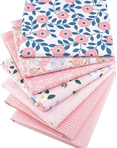 Kalolary 7PCS Pink Fat Quarters Fabric Bundles, 19.6 x 15.7