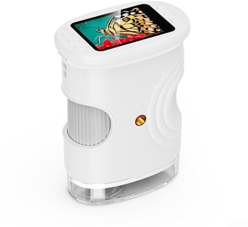 Microscope numérique à écran 5,1 cm pour enfants âgés, microscope numérique rechargeable 1000x avec résolution 4K, loupe portable pour pièces de monnaie (blanc)
