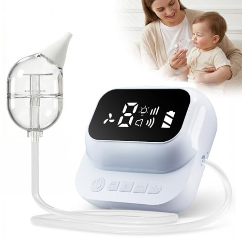 Shynova Nasensauger für Babys, elektrisch, mit Schlauch – wiederaufladbarer Nasensauger über USB, mit LCD-Display, weiches Licht & Musik, verstellbare Saugkraft, weiche Silikonspitzen für Mundnase
