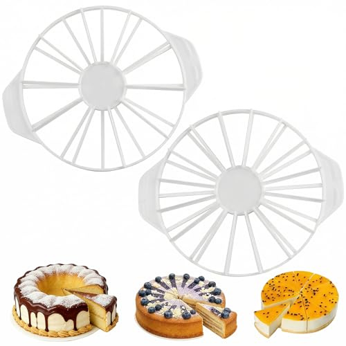 XINGNA 2 Pcs Round Cake Cutter, Cake Divider and Slicer - Reusable Cheesecake Cutter with Side Handles, Press Tool for Even 10/12/14/16 Slices, Ideal for Cakes, Bread, Pastry, Torte (32/26.5 cm)
