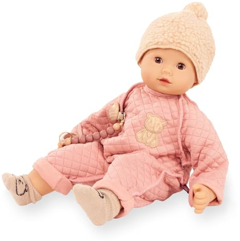 Götz 2627972 Maxy Muffin Bärig Puppe 42 cm Babypuppe braune Schlafaugen | 7-tlg, ohne Haare, Weichkörper, für Kinder ab 3 Jahren, waschbar, mit Schnuller, Plüschmütze und Strümpfchen