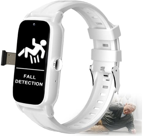 VCYEX Orologio Anziani Salvavita Bracciale Salvavita Orologio con Rilevamento Cadute Chiamata di Emergenza SOS Orologio Salvavita White,4.7 * 3.2cm