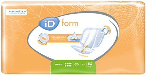 iD Expert Form 2 Shaped Incontinence Pads (Anti Leak Cuffs) - Super (6 Packs of 21)