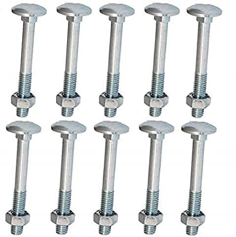 Merriway BH04824 Bullone a Testa Tonda e Quadro Sottotesta con Dado, Finitura Zincata, M6, Bianco, Pack of 10, Set di 10 Pezzi