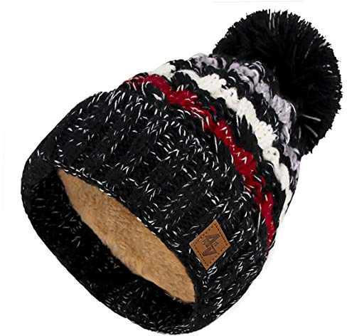4sold Herren Damen Wurm Warme Winter Style Beanie Strickmütze Mütze mit Fellbommel Bommelmütze Hat Gestrickte Pudelmütze Plain Ski Pom Pom Wintermütze mit Weichem Innenfutter Gefütterte Strickmütze