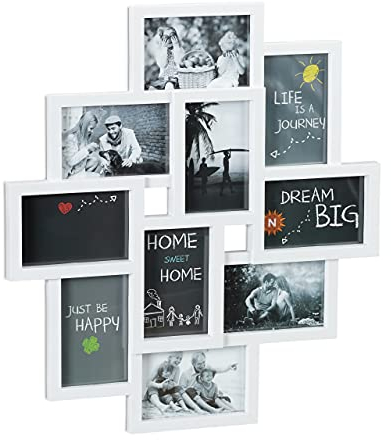 Relaxdays Cornice per 10 Foto, in Formato Verticale o Orizzontale, da Parete, in Plastica, HxL 55x50 cm, Bianco