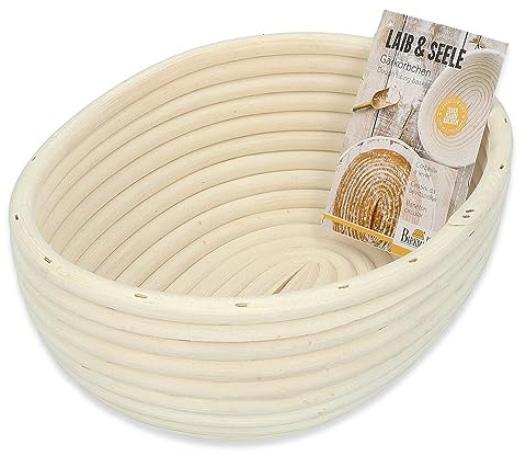 Birkmann Laib & Seele Gärkörbchen oval 24,5x18,5cm für Brotteige bis 1000g aus natürlichem Peddigrohr – Gärkorb Brotkorb Banneton Brotform für Sauerteig Teigruhe, Backzubehör | Natur