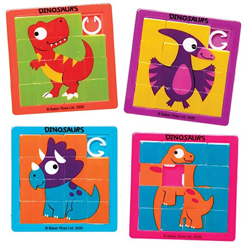 Baker Ross AX611 Dinosaurier Schiebepuzzles, Unterhaltung für Kinder Partytüten, Gastgeschenke und kleines Spielzeug für Kinder, 6 Stück